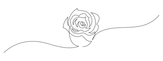 Aufkleber - One continuous line drawing of Rose flower. Peony blossom with petals for floral tattoo in simple linear style. Plant pattern for wedding decoration in Editable stroke. Doodle vector illustration