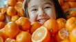 Child among citrus fruits healthy tangerines and oranges generative ai