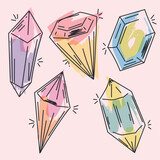 Fototapeta Dinusie - Shiny colored diamonds Hand Drawn Vector illustration