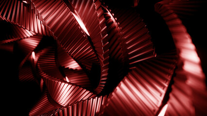 Wall Mural - bends of moving 3d metal spiral. design. hypnotic ribbon lines rotating on a black background.