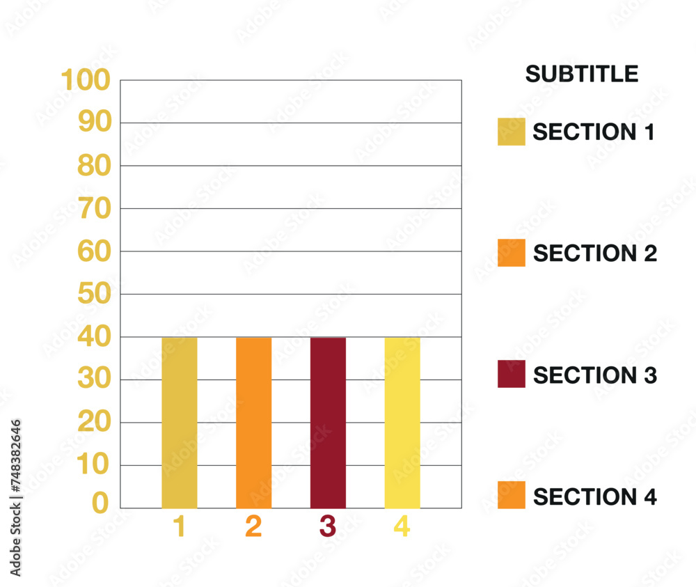 40 number bars chart. Graphic design four bars with section and legend ...