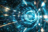 Fototapeta Przestrzenne - tunnel wormhole Blue Circles in Futuristic Abstract Space A dynamic blend of light, motion, and geometry creates a futuristic swirl of energy in this captivating illustration