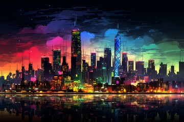 Futuristic Neon city cyberpunk skyline. Asia chinese. Generate Ai