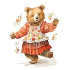 Sticker - a watercolor painting of a bear wearing a dress