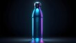 Water holographic bottle with dramatic blacklight on dark background