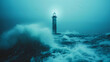 灯台と荒れる海