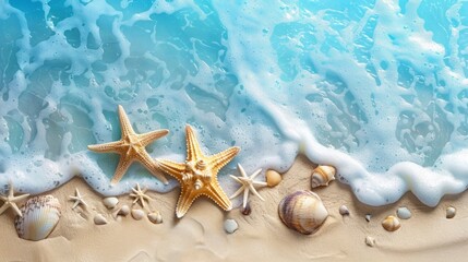 Wall Mural - beautiful beach with starfish with crystal clear water