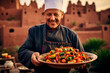 © Mr. Bolota - Moroccan Culinary Symphony: A talented Moroccan chef presents a tagine adorned with vegetables, a delightful and emblematic dish, offering a taste of the country's rich culinary heritage