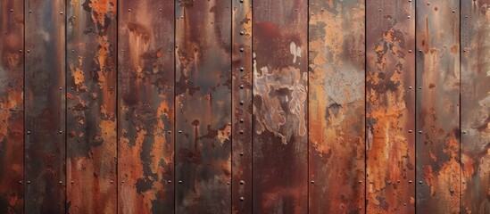 Wall Mural - The image shows a deteriorating metal surface covered in layers of rust. The rust has formed a thick, uneven texture on the metal, showcasing the progression of decay over time.