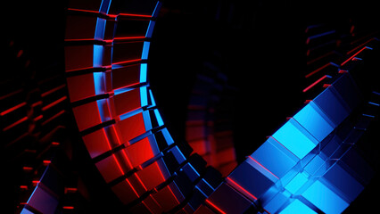 Wall Mural - abstract spinning metal red tiles with hypnotic effect. design. metal colorful chain rotating on a b