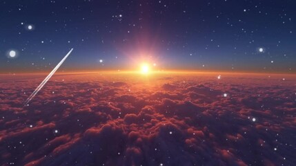 Wall Mural - Starry in the sky with sun. Seamless looping time-lapse video animation background