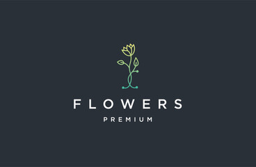 Wall Mural - Luxury flower with line art style logo icon design template