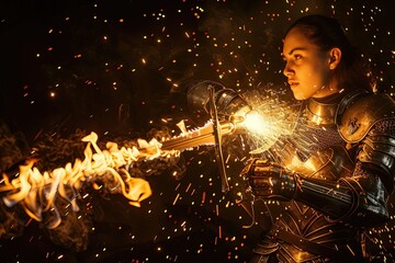 Woman Knight Holding Fire Sword