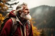 Experienced Older man hiking nature. Nature outdoor autumn adventure adult. Generate Ai