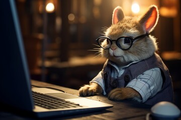 the Concept of a programmer as it tech rabbit personality lights up the portrait, showcasing his expertise and enthusiasm in the dynamic field of IT and development.