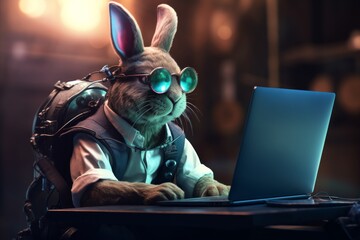 the concept of a programmer as it tech rabbit personality lights up the portrait, showcasing his exp