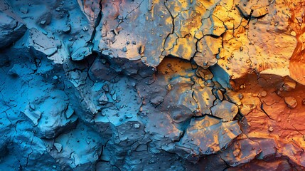 Aufkleber - Blue orange yellow abstract background Toned rock texture background with copy space for design Wide banner Bright vibrant beautiful colorful beauty fashion Ice fire : Generative AI