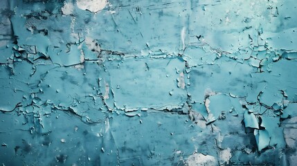 Fototapete - Blue grunge background Lighting effect on an old painted brick wall Blue brick wall with cracked paint Turquoise vintage background : Generative AI