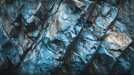 Fototapete - Blue gray stone texture Toned rough rock surface Closeup Grunge background with copy space for design Wide banner Panoramic : Generative AI