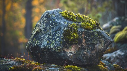 Wall Mural - Moss on the rock Stolby national park in Krasnoyarsk Forest and a large stone with moss Siberian nature landscape : Generative AI