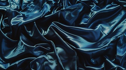 Poster - Dark blue elegant background Crumpled satin texture background The surface of a dark blue shiny fabric with nice folds : Generative AI