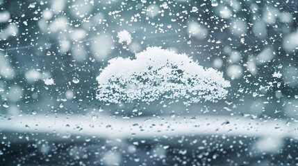 Poster - Snow background The texture of wet snow with drawing a snow cloud symbol with precipitation on winter car glass outdoors closeup : Generative AI