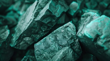 Poster - Blue green rock background Toned mountain texture Closeup The combination of dark turquoise color and volumetric stone texture 3D effect : Generative AI