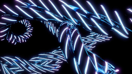 Wall Mural - abstract optical fiber lines on a black background. design. bright light neon blue signals quickly t