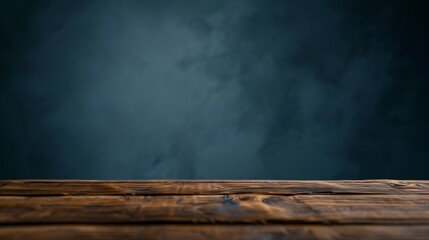 Poster - Wooden table with dark gray blurred background : Generative AI