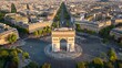 Panoramic aerial view of Arch of Triumph Paris Champs Elyses France : Generative AI