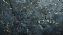 Gray Rough Mountain Surface With Yellowbrown Veins And Cracks Closeup Rock Texture Dark Rusty Stone Background With Copy Space For Design Wide Banner Panoramic Grunge Backdrop : Generative AI