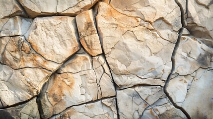 Fototapete - Rock texture Stone background Old weathered crumbling mountain surface in cracks background Light brown rock background : Generative AI