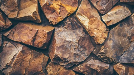 Aufkleber - Brown stone background Rock texture Mountain surface Closeup Stone wall Wide banner with copy space for your design : Generative AI