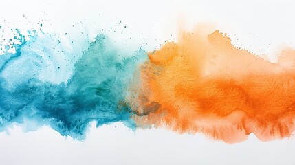 Aufkleber - Orange blue green watercolor Isolated on white background Orange teal stain Modern art background for design : Generative AI