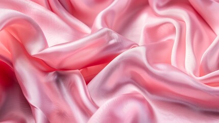 Aufkleber - Pink silk satin Soft wavy folds on the fabric Wedding anniversary valentine love tender Beautiful pink abstract background with copy space for design Table top view flat lay : Generative AI