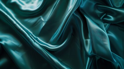 Aufkleber - Beautiful blue green silk satin Soft folds on shiny fabric Luxury turquoise background with copy space for design Web banner Flat lay top view Birthday Christmas Valentine Valentines D : Generative AI
