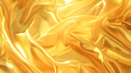 Poster - Yellow silk satin Draped fabric Golden color Luxury background Space for design Template Flat lay top view table Web banner Christmas Birthday wedding bridal valentine romance award : Generative AI