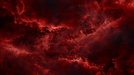 Poster - Black blood red fiery sky with clouds Horror background for design Dramatic frightening ominous skies Hell inferno Scary creepy evil spooky eerie Armageddon apocalypse concept : Generative AI