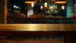 Empty wood table for product display in blur background of admirable restaurant at night : Generative AI