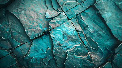 Aufkleber - Blue green rock background Dark turquoise toned mountain surface Cracked Closeup 3d effect Modern colorful stone background with copy space for your design : Generative AI