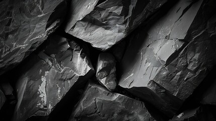 Aufkleber - Black grunge texture Black rock texture Closeup Abstract geometric black white background Black stone backdrop with copy space for design Web banner : Generative AI