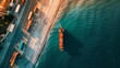 Aerial view of a container ship along the Mediterranean Sea coast in Fuengirola Malaga Spain : Generative AI