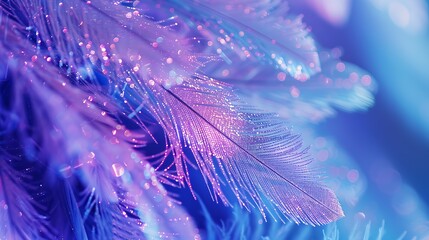 Leinwandbilder - Beautiful abstract celebratory background template for Christmas party festival Blue purple feather macro with sparkles tinsel stars beads Colorful elegant sophisticated artistic image : Generative AI
