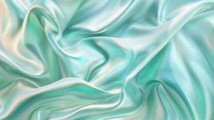 Aufkleber - Beautiful blue green silk satin background Wavy soft folds Luxurious silky fabric backdrop with space for product and design Web banner Top view : Generative AI