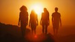 © Generative AI - silhouette of group of friends standing in sunset : Generative AI