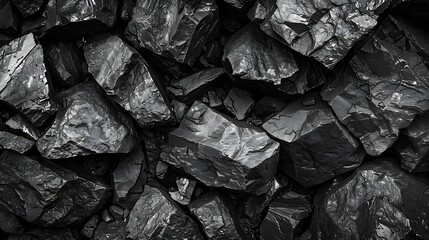 Poster - Black stone background Rock texture Fragment of the mountain surface Closeup Volumetric stone grunge background : Generative AI