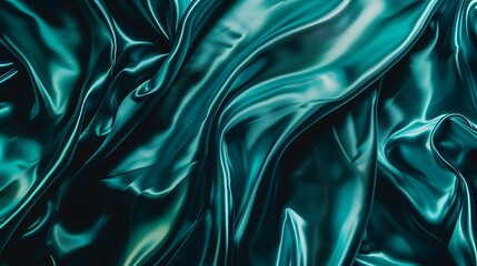 Aufkleber - Blue green silk satin fabric Teal color elegant background Liquid wave or silk wavy folds Beautiful dark turquoise background with copy space for your design : Generative AI