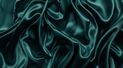 Poster - Beautiful dark blue green silk satin background Soft folds on shiny fabric Luxury background with copy space for design Web banner Wide Flat lay top view table Christmas Valentine : Generative AI