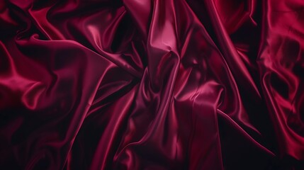 Poster - Black red burgundy silk satin Soft wavy folds Shiny fabric Dark cherry luxury background with space for design Christmas Birthday Valentine Elegant rich chic fancy Flat lay table top v : Generative AI