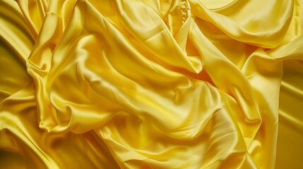 Poster - Yellow silk satin Draped fabric Golden color Luxury background Space for design Template Flat lay top view table Web banner Christmas Birthday wedding bridal valentine romance award : Generative AI